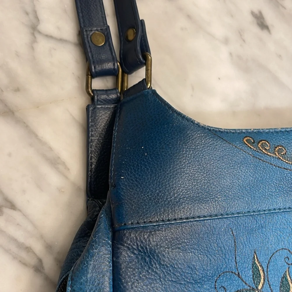 Anna by Anuschka Hand-Painted Blue Leather Hobo Bag - Picture 7 of 12